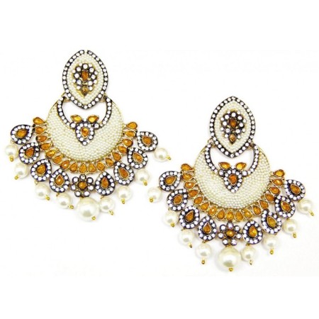 Gold Pearl Chand Bali Earrings